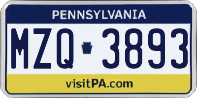 PA license plate MZQ3893