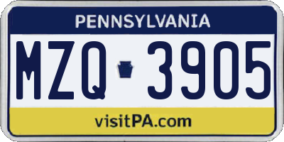 PA license plate MZQ3905