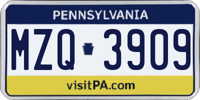 PA license plate MZQ3909