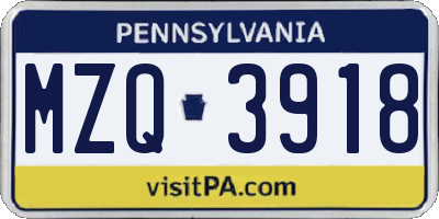 PA license plate MZQ3918