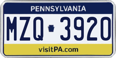 PA license plate MZQ3920