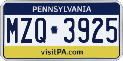 PA license plate MZQ3925