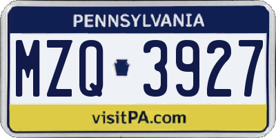 PA license plate MZQ3927