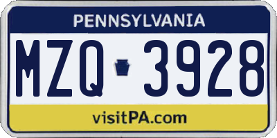 PA license plate MZQ3928