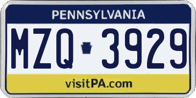 PA license plate MZQ3929