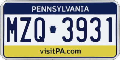 PA license plate MZQ3931