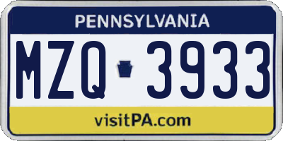 PA license plate MZQ3933