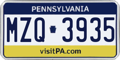 PA license plate MZQ3935