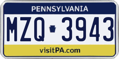 PA license plate MZQ3943