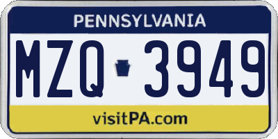 PA license plate MZQ3949