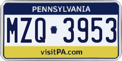 PA license plate MZQ3953