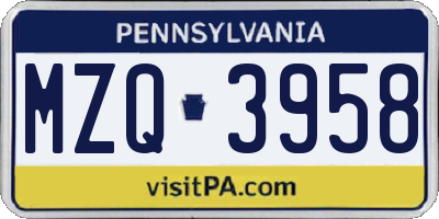 PA license plate MZQ3958