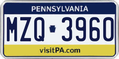 PA license plate MZQ3960