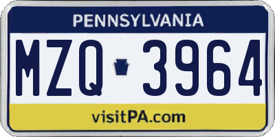 PA license plate MZQ3964