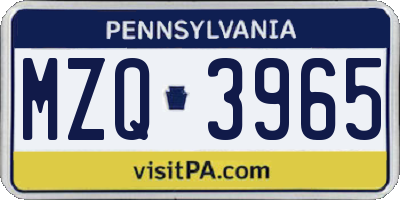 PA license plate MZQ3965