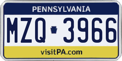 PA license plate MZQ3966