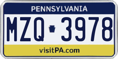 PA license plate MZQ3978