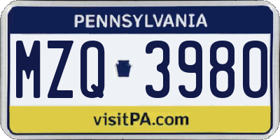 PA license plate MZQ3980