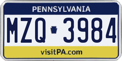 PA license plate MZQ3984