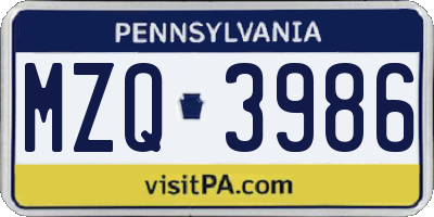 PA license plate MZQ3986