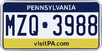 PA license plate MZQ3988