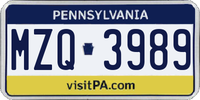 PA license plate MZQ3989