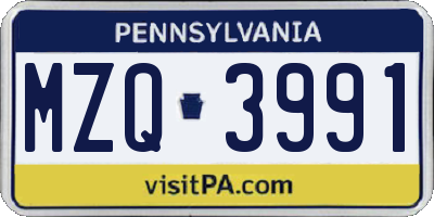 PA license plate MZQ3991