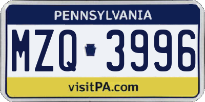 PA license plate MZQ3996