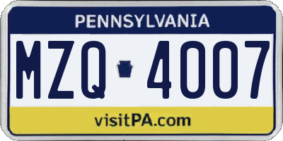 PA license plate MZQ4007