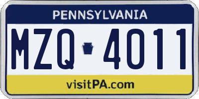 PA license plate MZQ4011