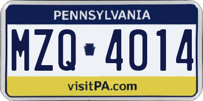 PA license plate MZQ4014