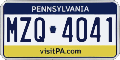 PA license plate MZQ4041