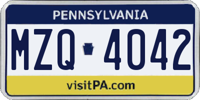 PA license plate MZQ4042