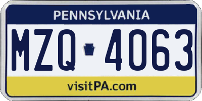 PA license plate MZQ4063