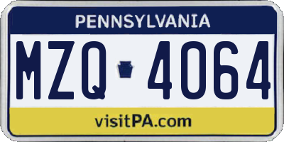 PA license plate MZQ4064