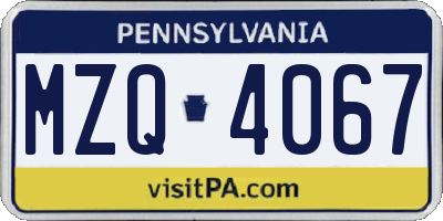 PA license plate MZQ4067