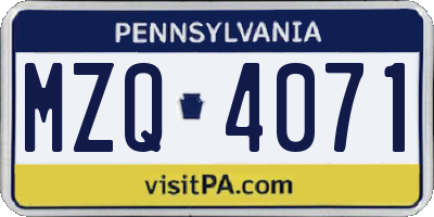 PA license plate MZQ4071