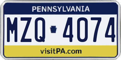 PA license plate MZQ4074