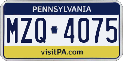 PA license plate MZQ4075