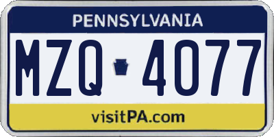 PA license plate MZQ4077