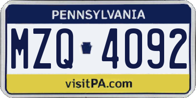 PA license plate MZQ4092