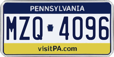 PA license plate MZQ4096