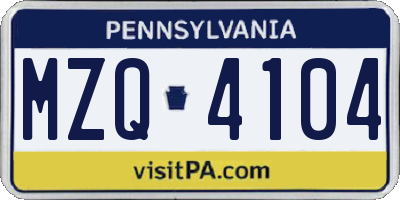 PA license plate MZQ4104