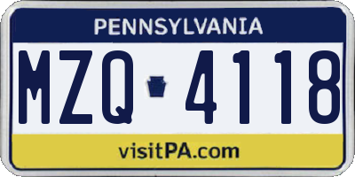 PA license plate MZQ4118