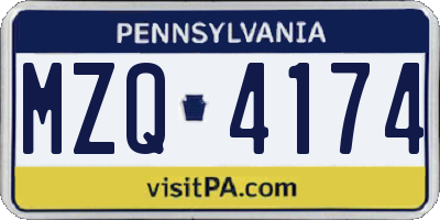 PA license plate MZQ4174