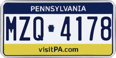 PA license plate MZQ4178