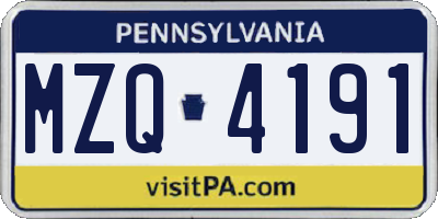 PA license plate MZQ4191