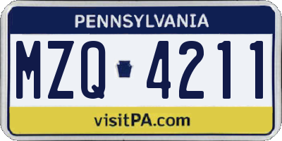 PA license plate MZQ4211