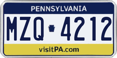 PA license plate MZQ4212