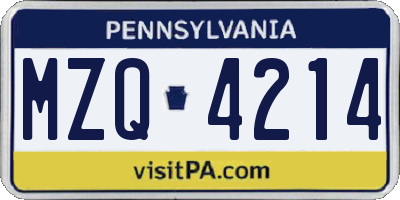 PA license plate MZQ4214
